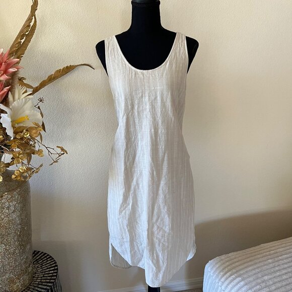 Cloth & Stone Anthropologie Cotton Bow Tie Shirt Dress Cream and White NWOT M - Picture 2 of 11